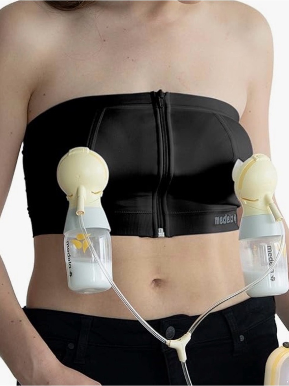 Medela Black Front-Zip Hands-Free Pumping Bandeau Bra